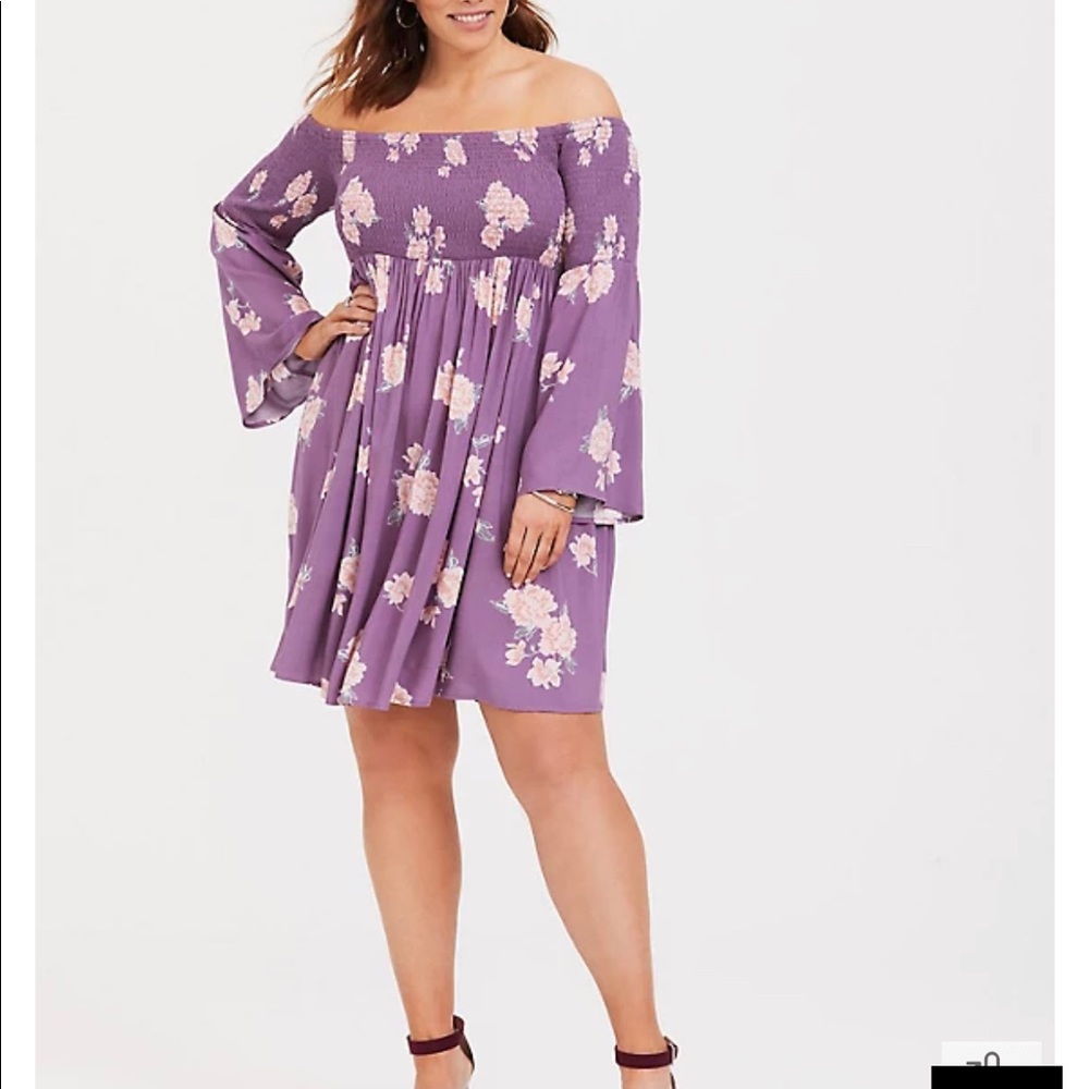 PURPLE FLORAL CHALLIS SMOCKED SKATER DRESS - Picture 3 of 9